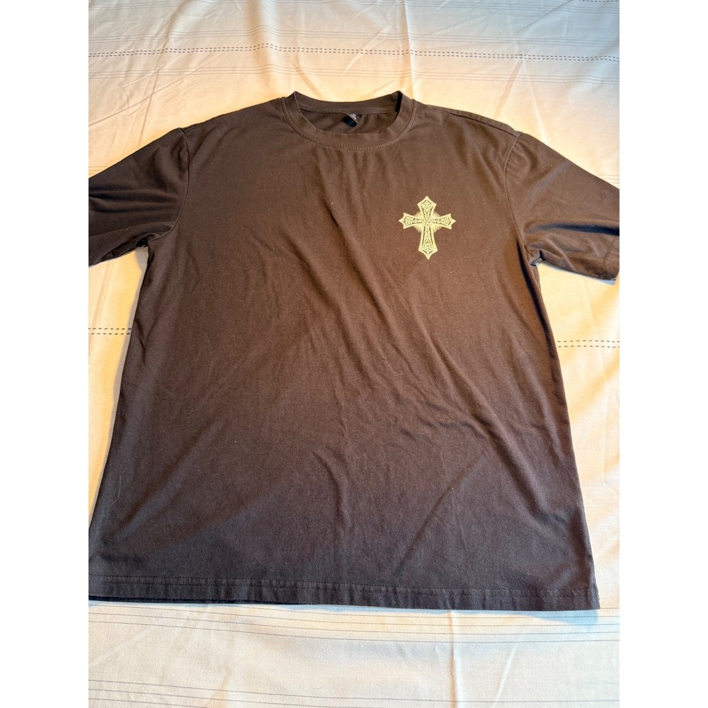 Black‎ Gothic Cross Wing Graphic T-Shirt Short Sleeve Streetwear Tee Women L